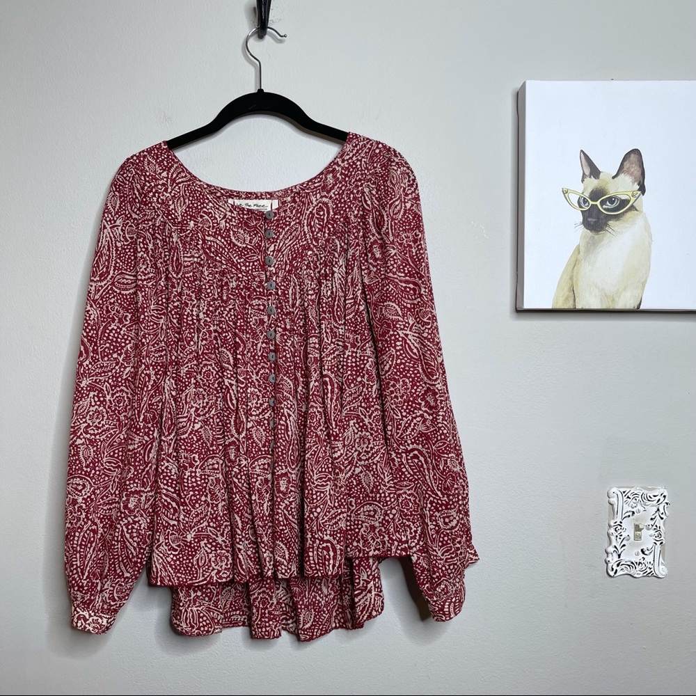 We the Free Cool Meadow in Cranberry Oversized Blouse Size Small